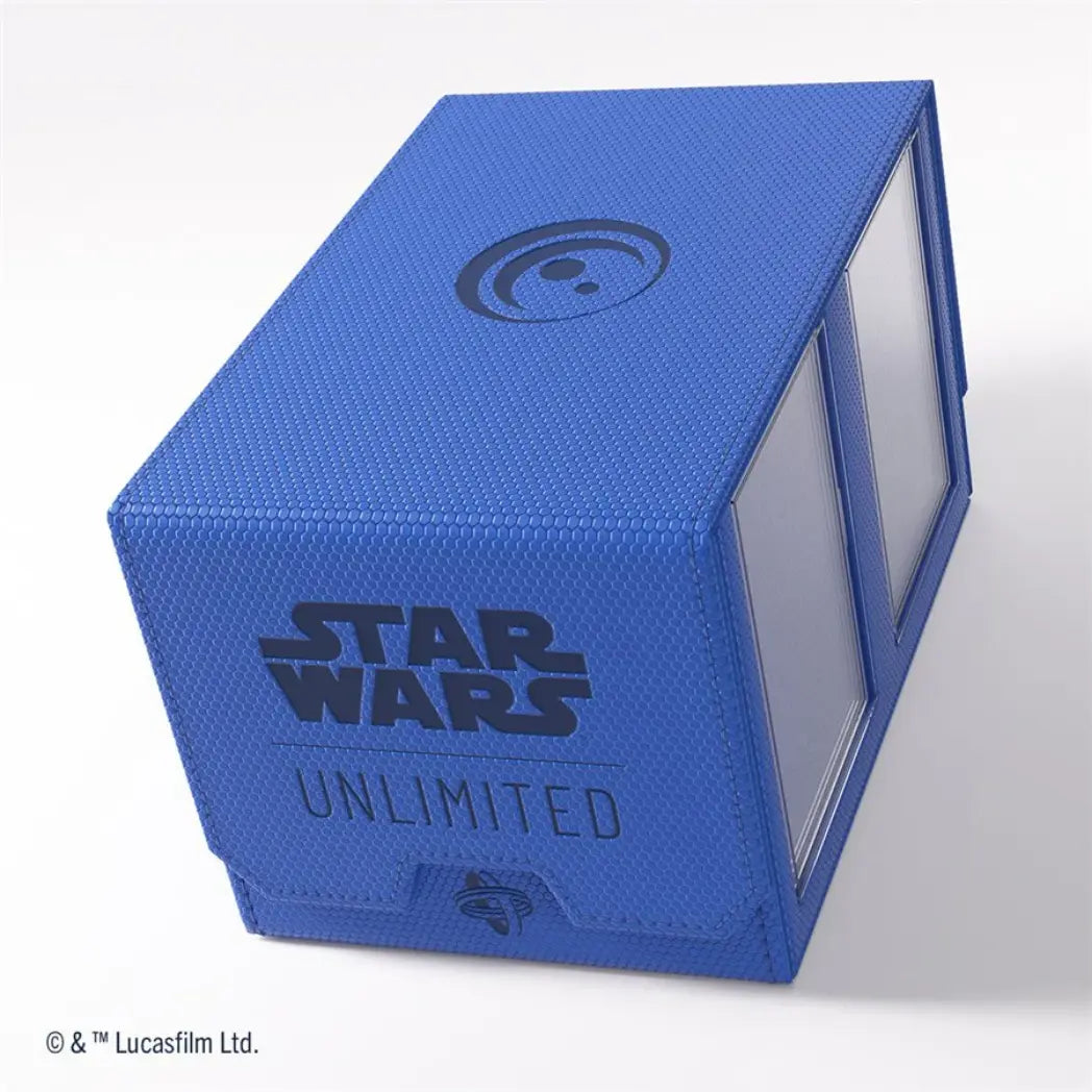 Blue Double Deck Pod with a textured honeycomb finish and a debossed Star Wars Unlimited logo on the front.