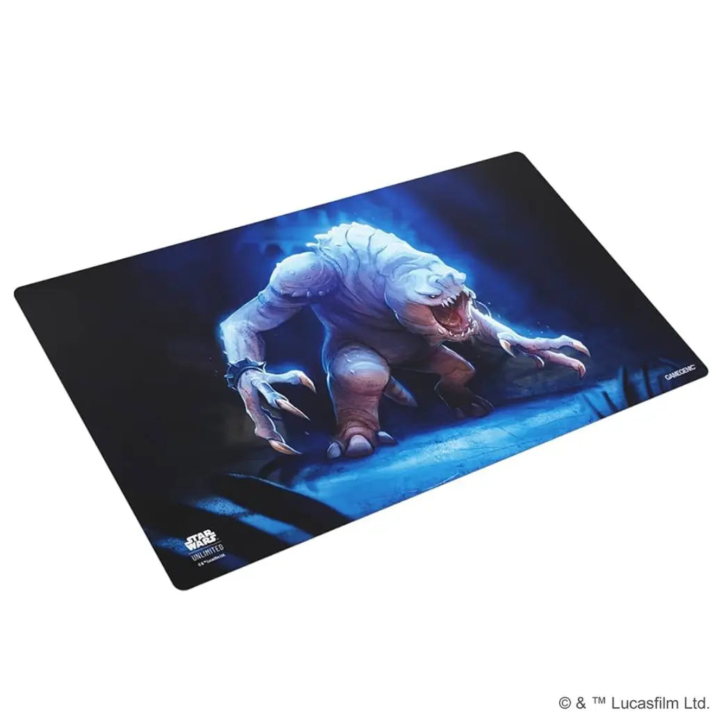 Star Wars: Unlimited game mat featuring a Rancor on a blue and black background