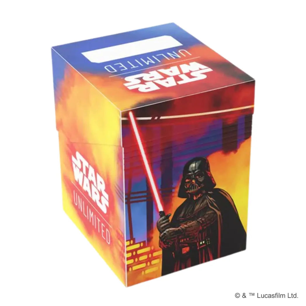 Darth Vader Soft Crate featuring Darth Vader holding a glowing red lightsaber against a vibrant yellow, orange, and blue background.