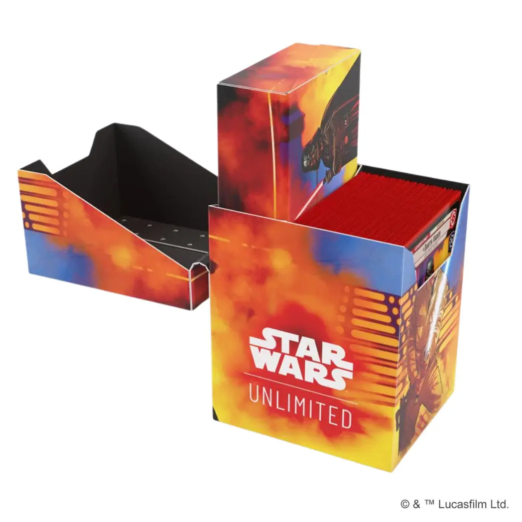Luke and Vader Soft Crate set featuring an open deck box filled with red sleeved cards and a closed token box on a white background.