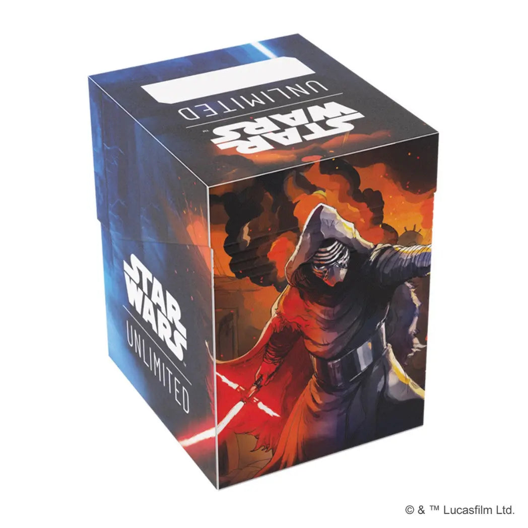 Kylo Ren Soft Crate. Kylo Ren holds a crossguard red lightsaber against an orange and black fiery background.