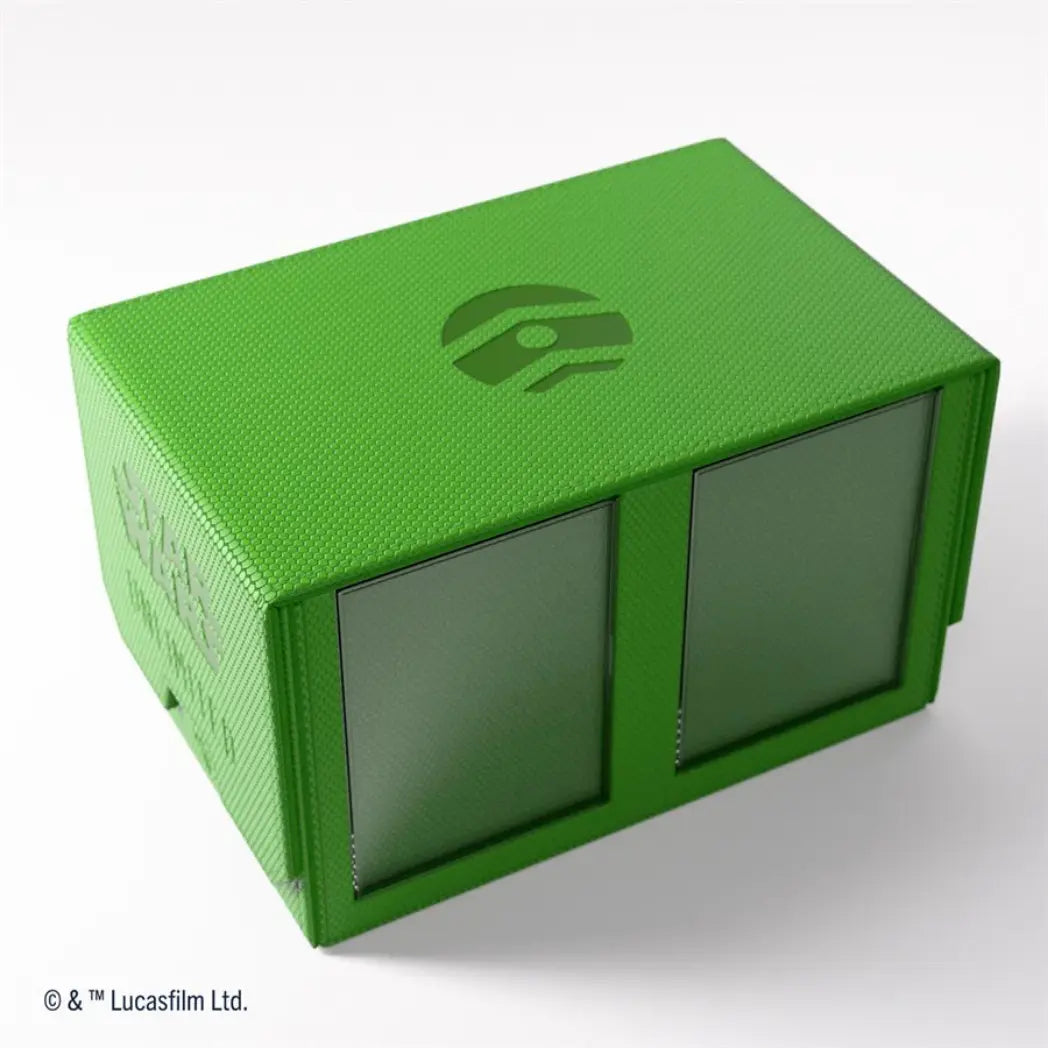 Green Twin Suns Double Deck Pod showing two side-facing card slots with a textured honeycomb finish and a debossed logo on top.