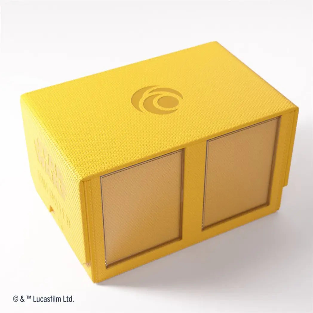 Yellow Double Deck Pod featuring two side-facing card slots with a textured honeycomb finish and a debossed logo on top.
