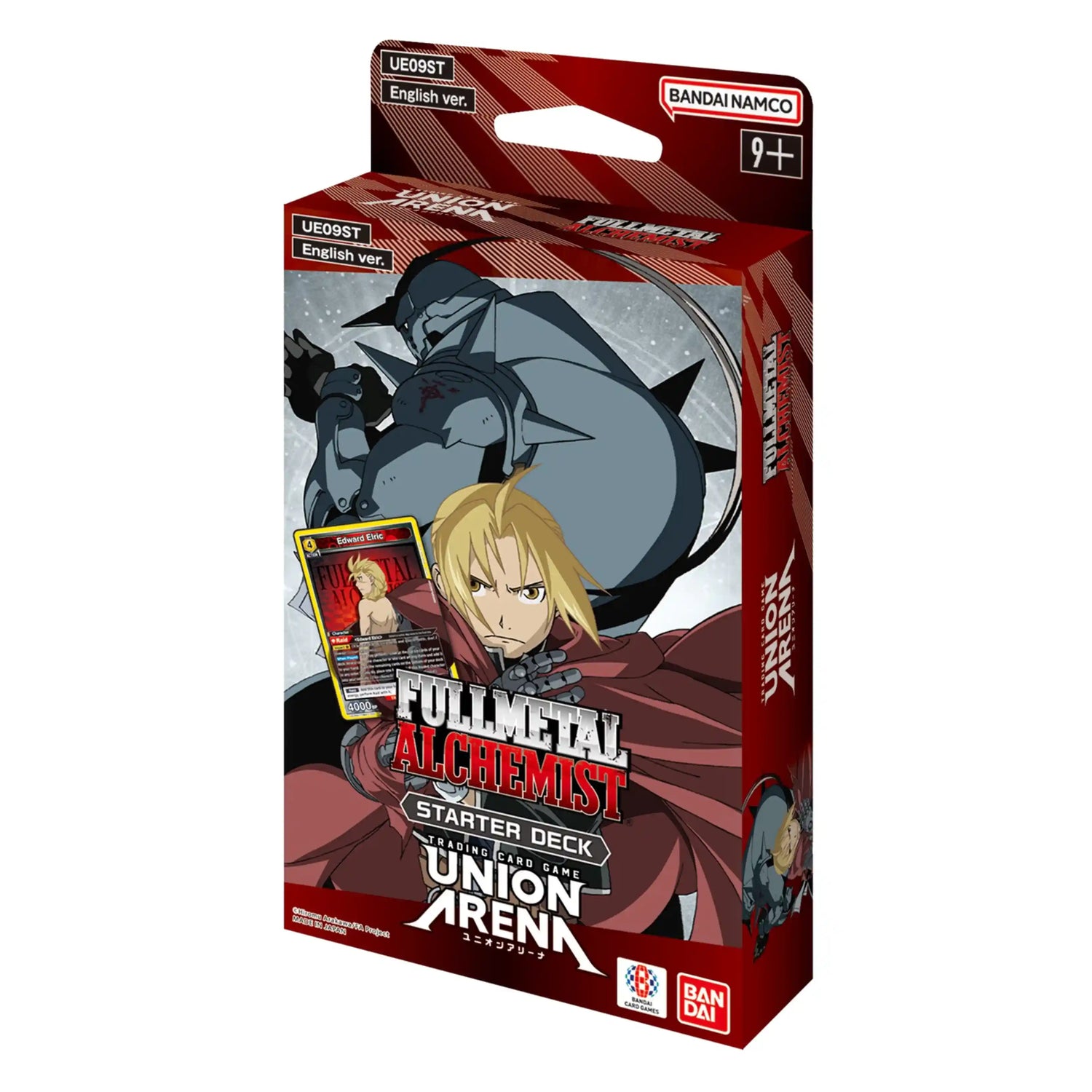 Union Arena Fullmetal Alchemist Starter Deck packaging, featuring Edward and Alphonse Elric and a preview card.