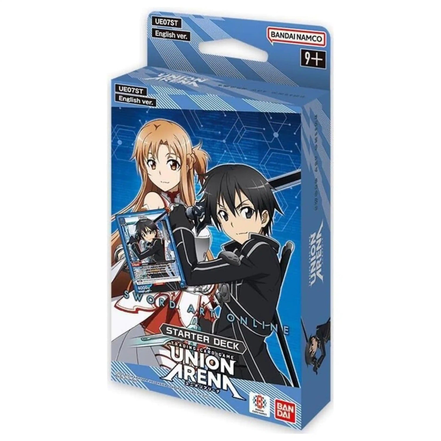 Union Arena Sword Art Online Starter Deck packaging, featuring Kirito and Asuna and a preview card.