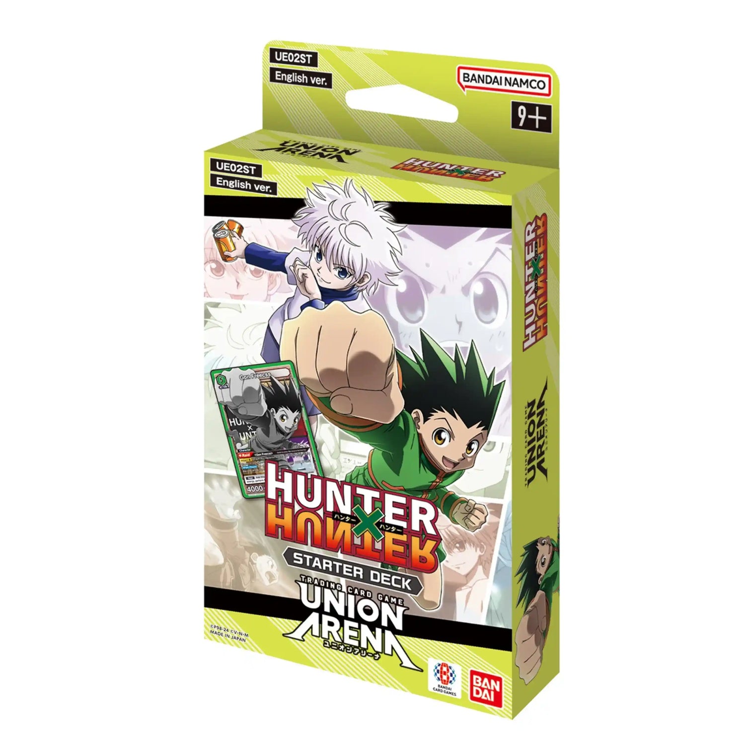 Union Arena Hunter x Hunter Starter Deck packaging, featuring Gon Freecss, Killua Zoldyck, and a preview card.