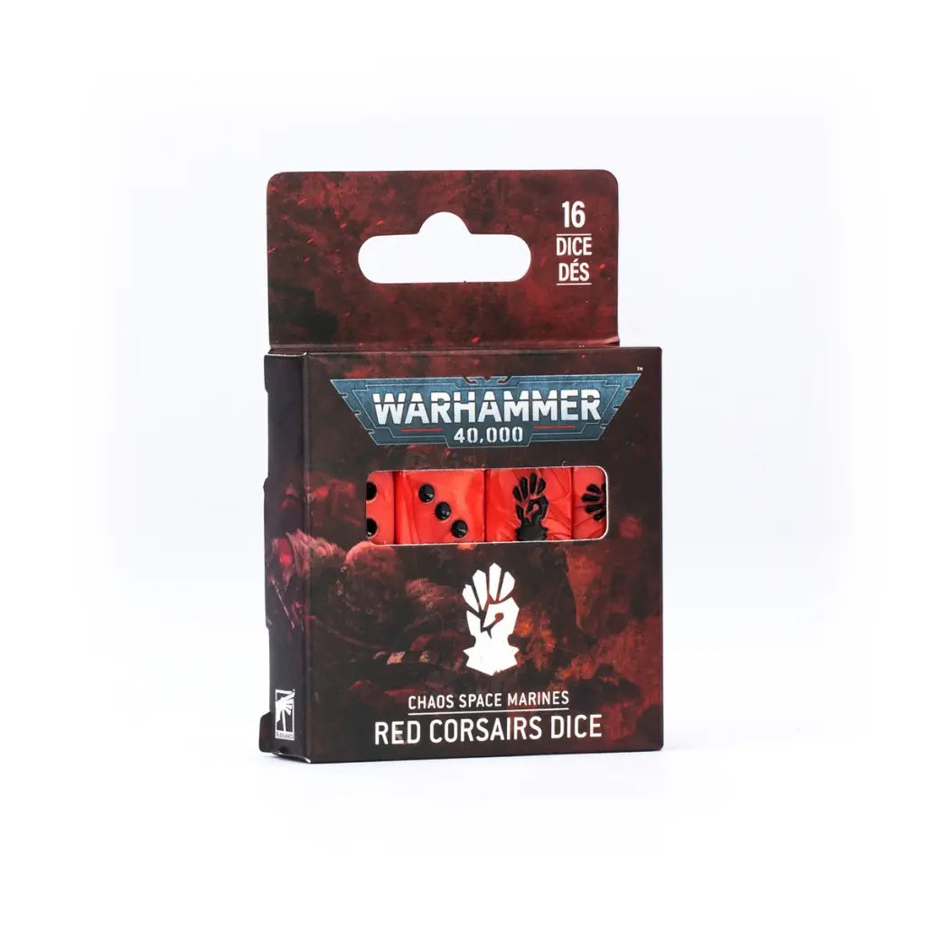 Chaos Space Marines Red Corsairs Dice set box featuring red marbled dice with black pips and a clawed fist icon.
