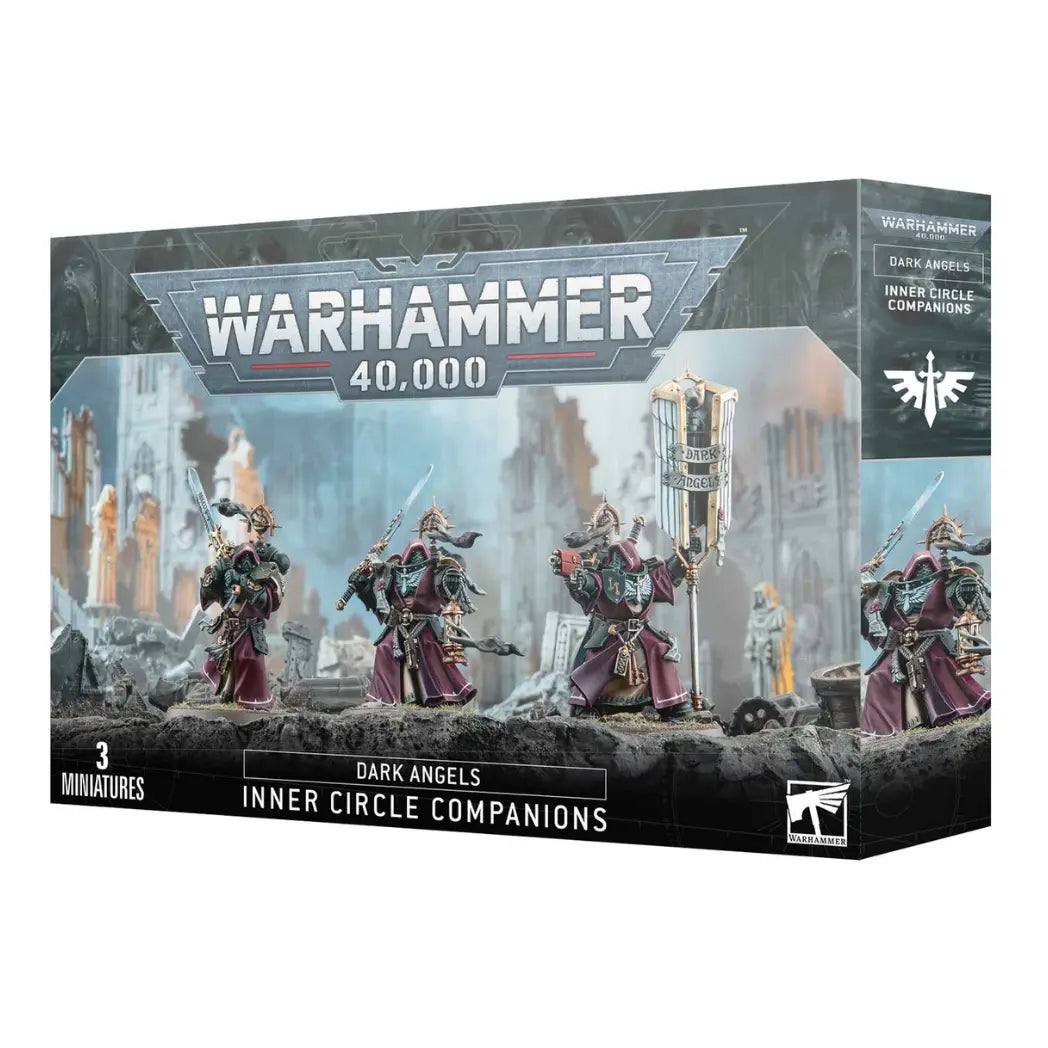 Warhammer 40,000 Inner Circle Companions box featuring three hooded warriors in dark green armor and maroon robes.