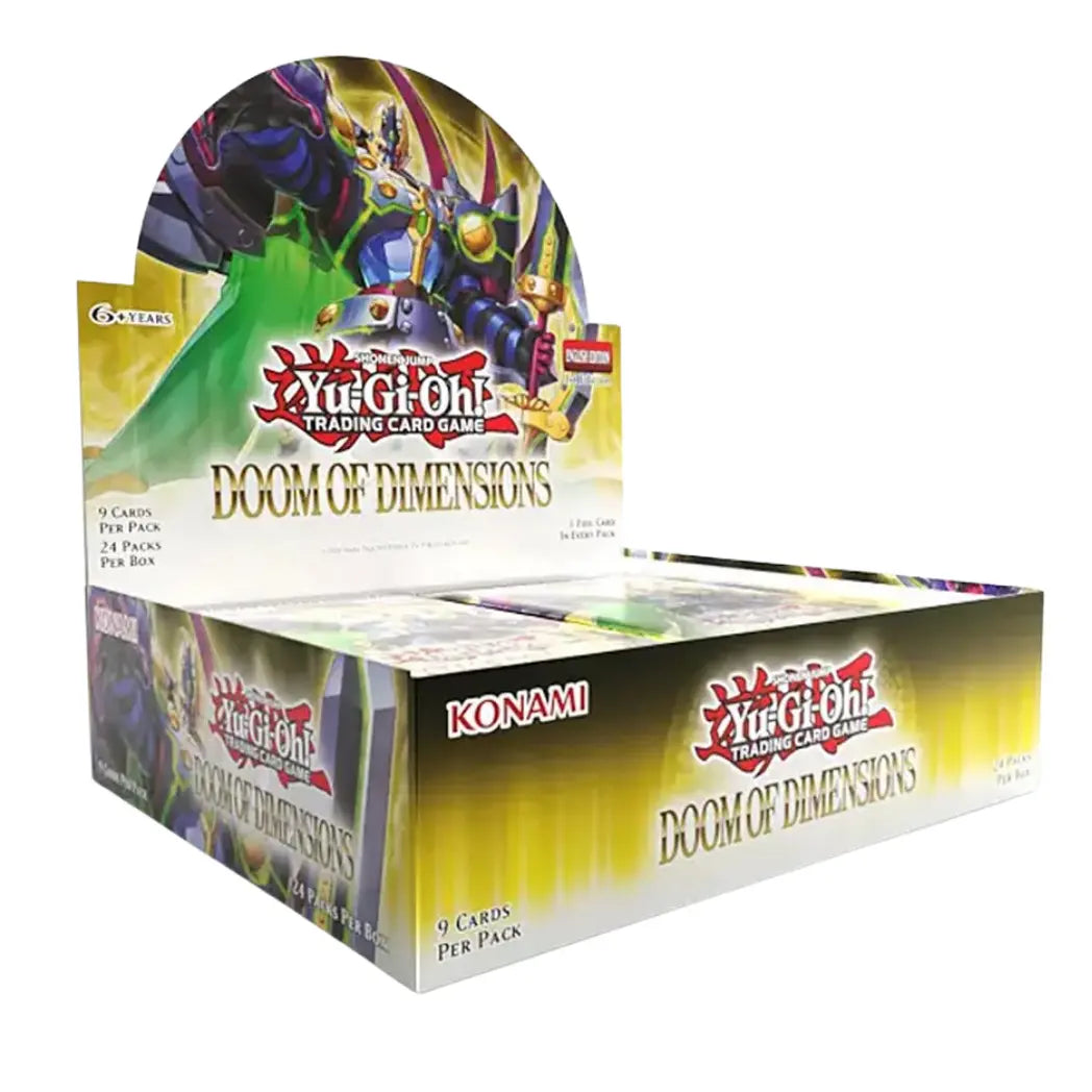 Yu-Gi-Oh! Doom of Dimensions booster box featuring Supreme King Z-ARC on a yellow background
