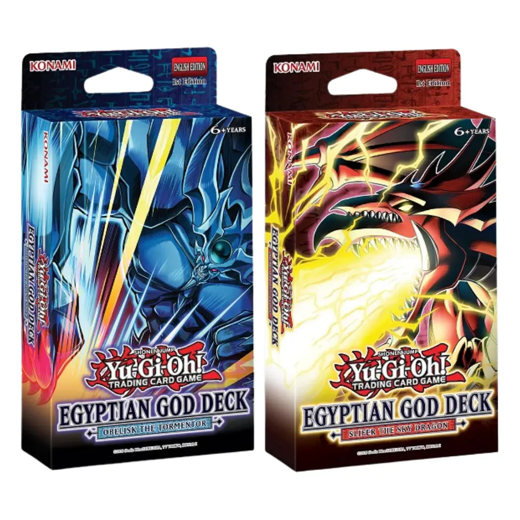 Yu-Gi-Oh! Egyptian God Deck Unlimited Obelisk the Tormentor and Slifer The Sky Dragon Decks side by side
