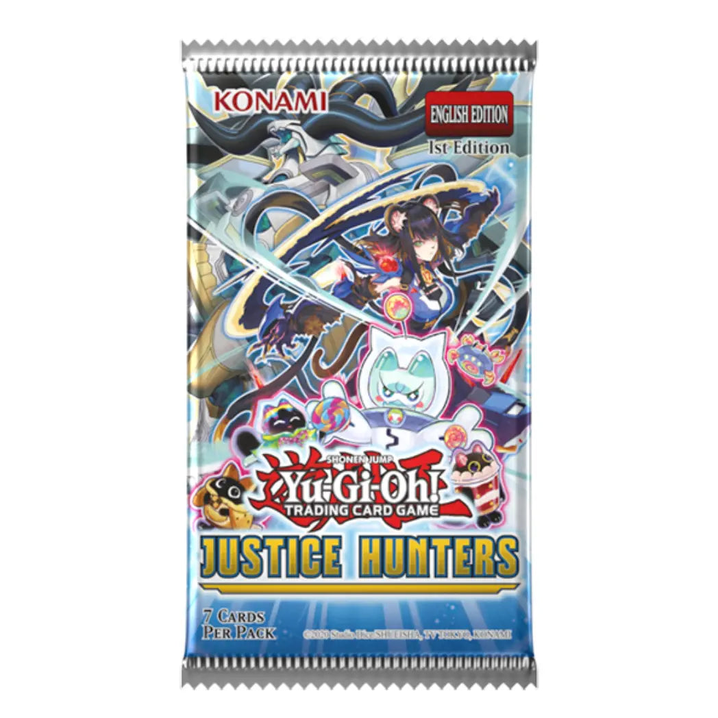 Yu-Gi-Oh Justice Hunters Booster Pack containing 7 cards per pack