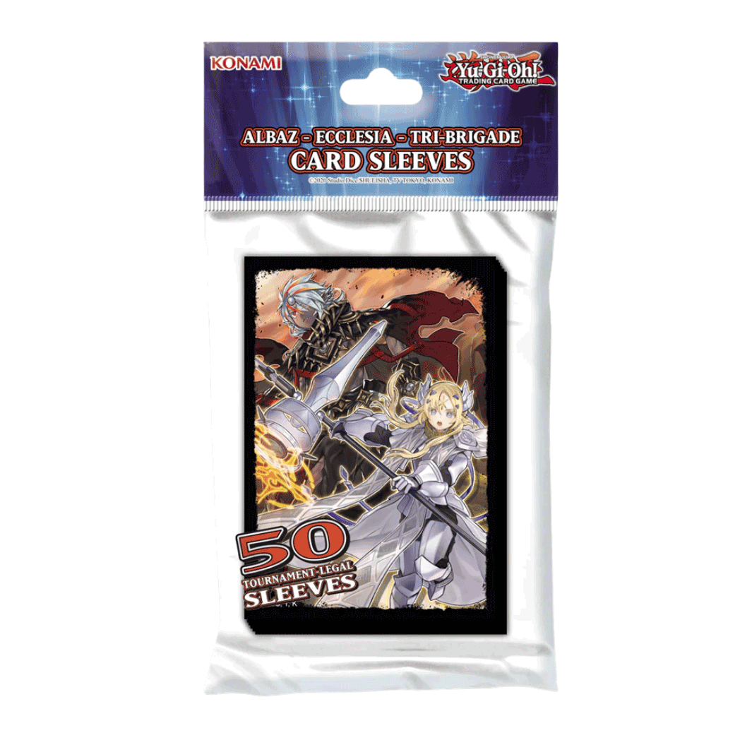 Yu-gi-oh card sleeves featuring Albaz, Ecclesia and Tri-brigade