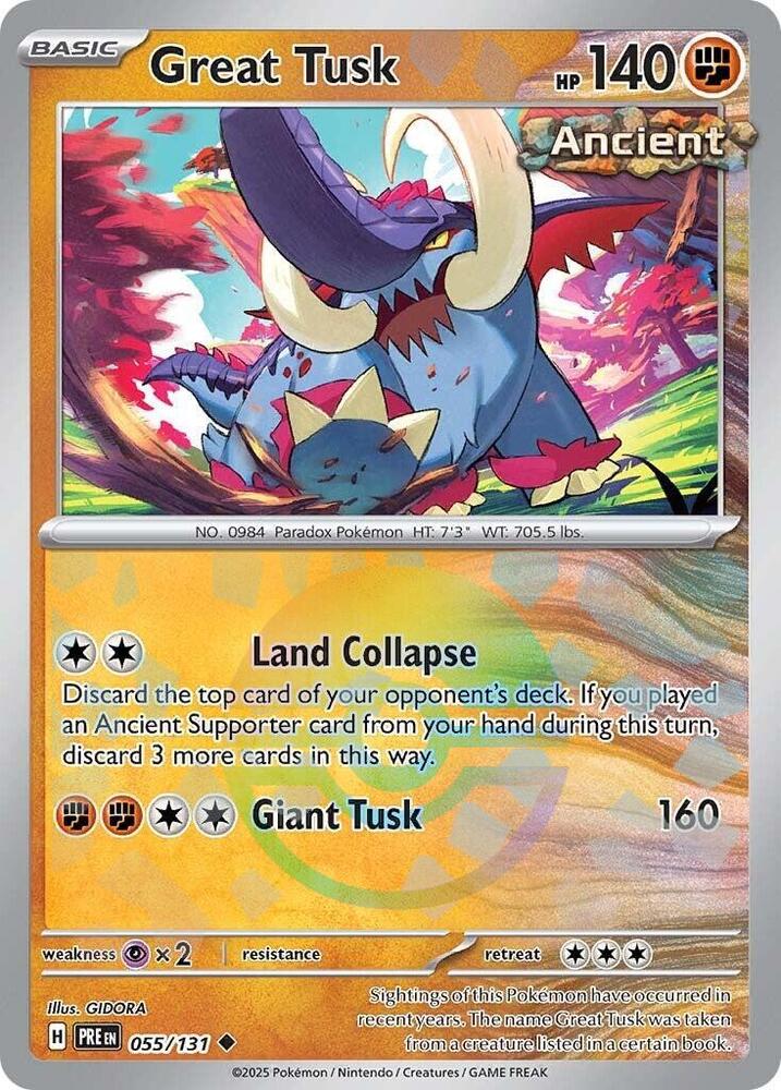Great Tusk (055/131) (Poke Ball Pattern) [Scarlet & Violet: Prismatic Evolutions] - Pokémon - Card Brawlers | Quebec | Canada |