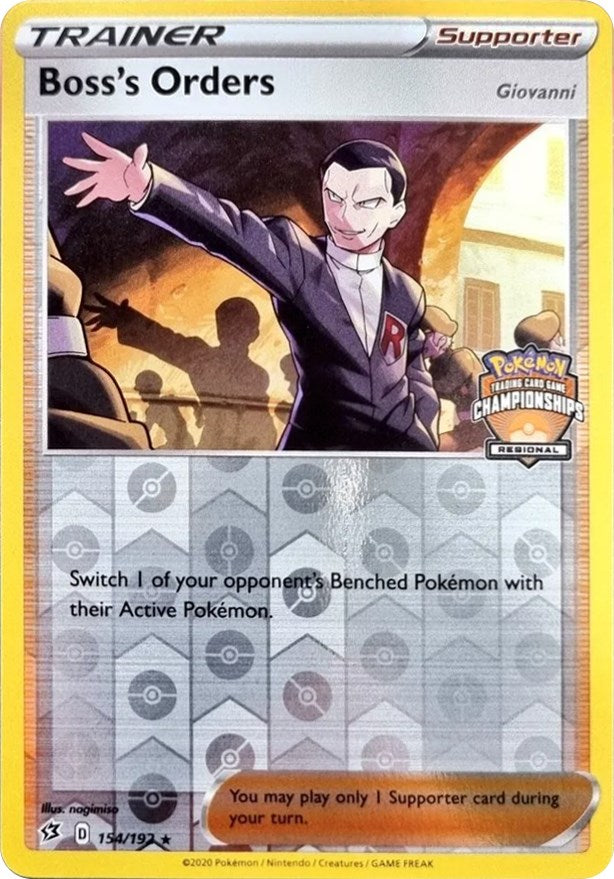 Boss's Orders (154/192) (Giovanni) (Regional Championship Promo) [Sword & Shield: Rebel Clash] - Pokémon - Card Brawlers | Quebec | Canada |