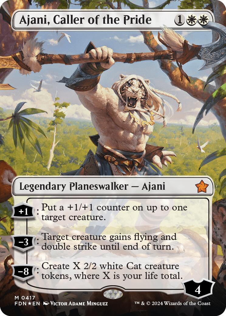 Ajani, Caller of the Pride (Borderless) (Mana Foil) [Foundations] - Card Brawlers