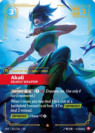 Akali - Deadly Weapon (021/166) - Vendetta Foil - Card Brawlers