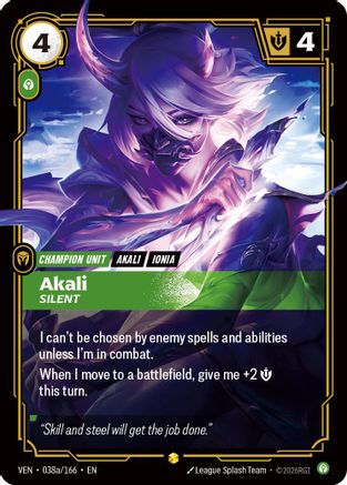 Akali - Silent (Alternate Art) (038a/166) - Vendetta Foil - Card Brawlers