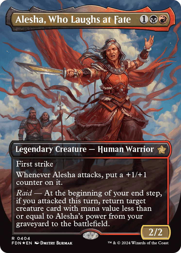 Alesha, Who Laughs at Fate (Borderless) (Mana Foil) [Foundations] - Card Brawlers