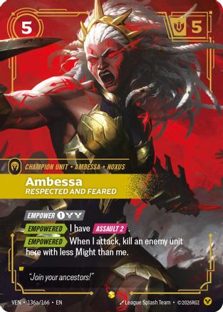 Ambessa - Respected and Feared (Alternate Art) (136a/166) - Vendetta Foil - Card Brawlers