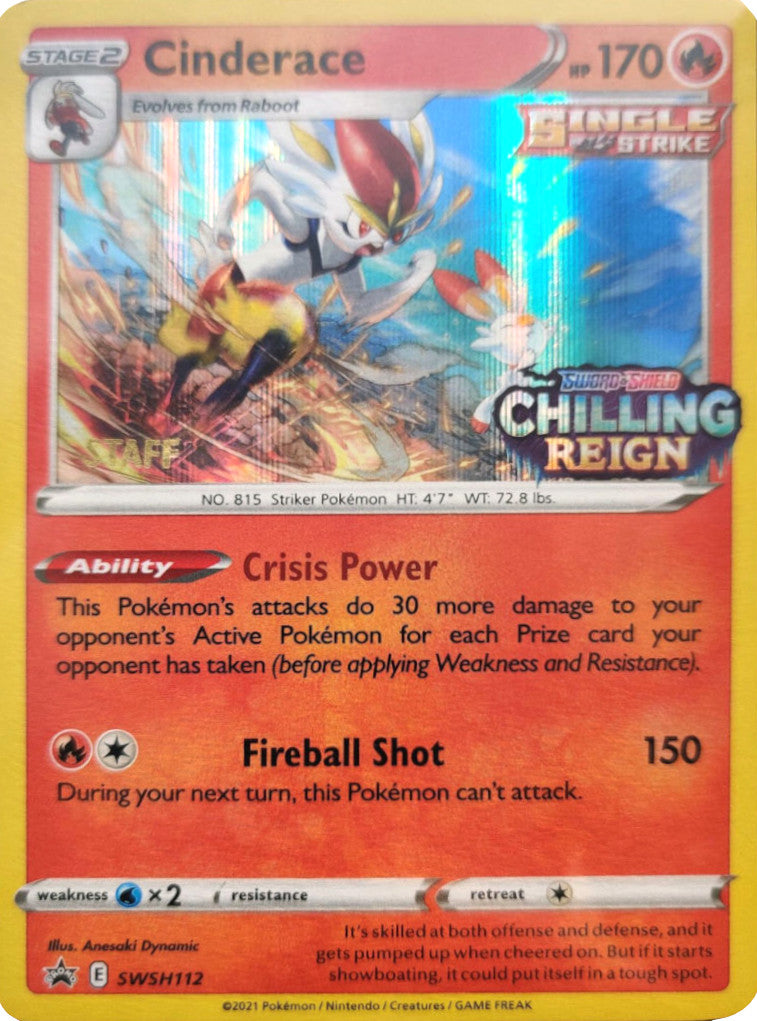 Cinderace (SWSH112) (Staff Prerelease Promo) [Sword & Shield: Black Star Promos] - Pokémon - Card Brawlers | Quebec | Canada |