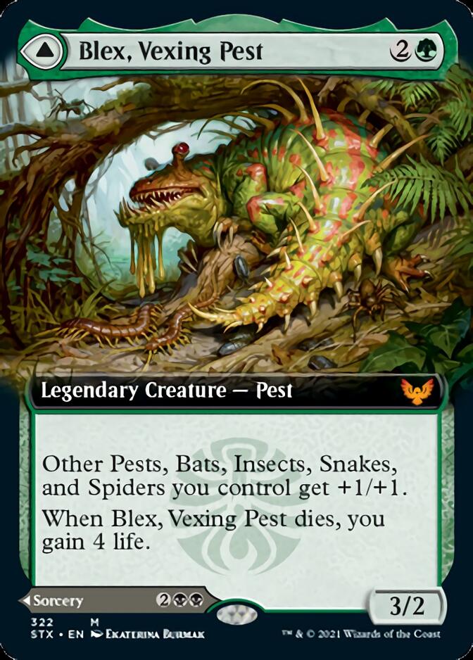 Blex, Vexing Pest // Search for Blex (Extended Art) [Strixhaven: School of Mages] - Card Brawlers