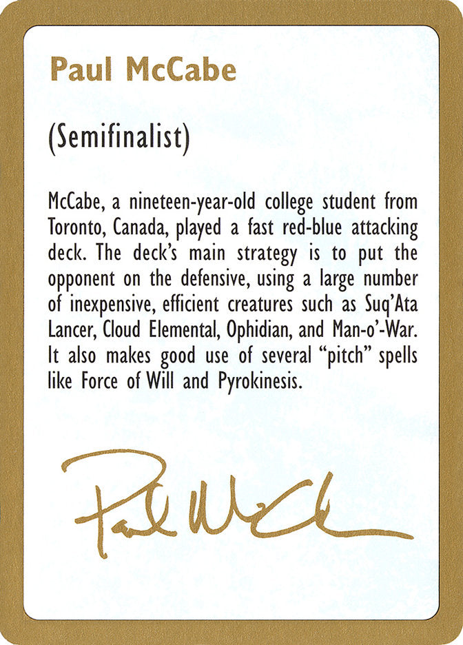 Paul McCabe Bio [World Championship Decks 1997] - Magic: The Gathering - Card Brawlers | Quebec | Canada |