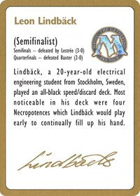 1996 Leon Lindback Biography Card [World Championship Decks] - Magic: The Gathering - Card Brawlers | Quebec | Canada |