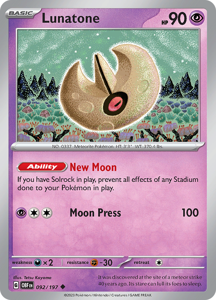Lunatone (092/197) [Scarlet & Violet: Obsidian Flames] - Pokémon - Card Brawlers | Quebec | Canada |