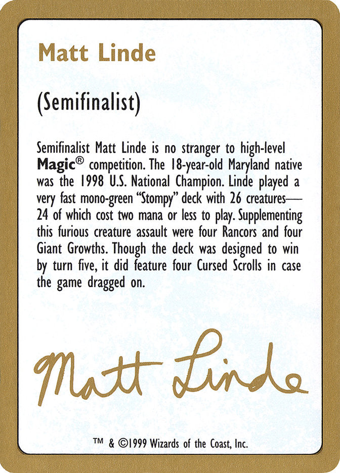 Matt Linde Bio [World Championship Decks 1999] - Magic: The Gathering - Card Brawlers | Quebec | Canada |