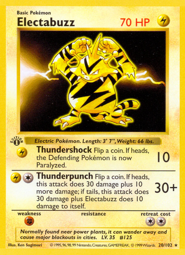 Electabuzz (20/102) (Shadowless) [Base Set 1st Edition] - Pokémon - Card Brawlers | Quebec | Canada |
