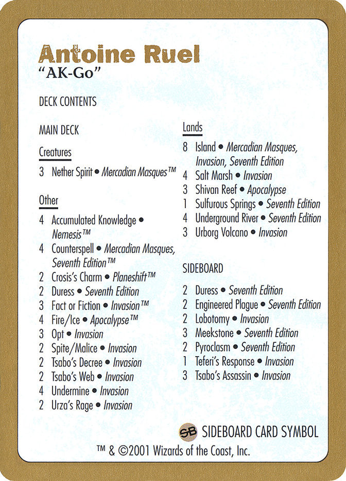 Antoine Ruel Decklist [World Championship Decks 2001] - Magic: The Gathering - Card Brawlers | Quebec | Canada |