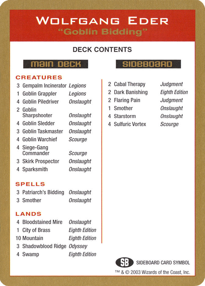 Wolfgang Eder Decklist [World Championship Decks 2003] - Magic: The Gathering - Card Brawlers | Quebec | Canada |