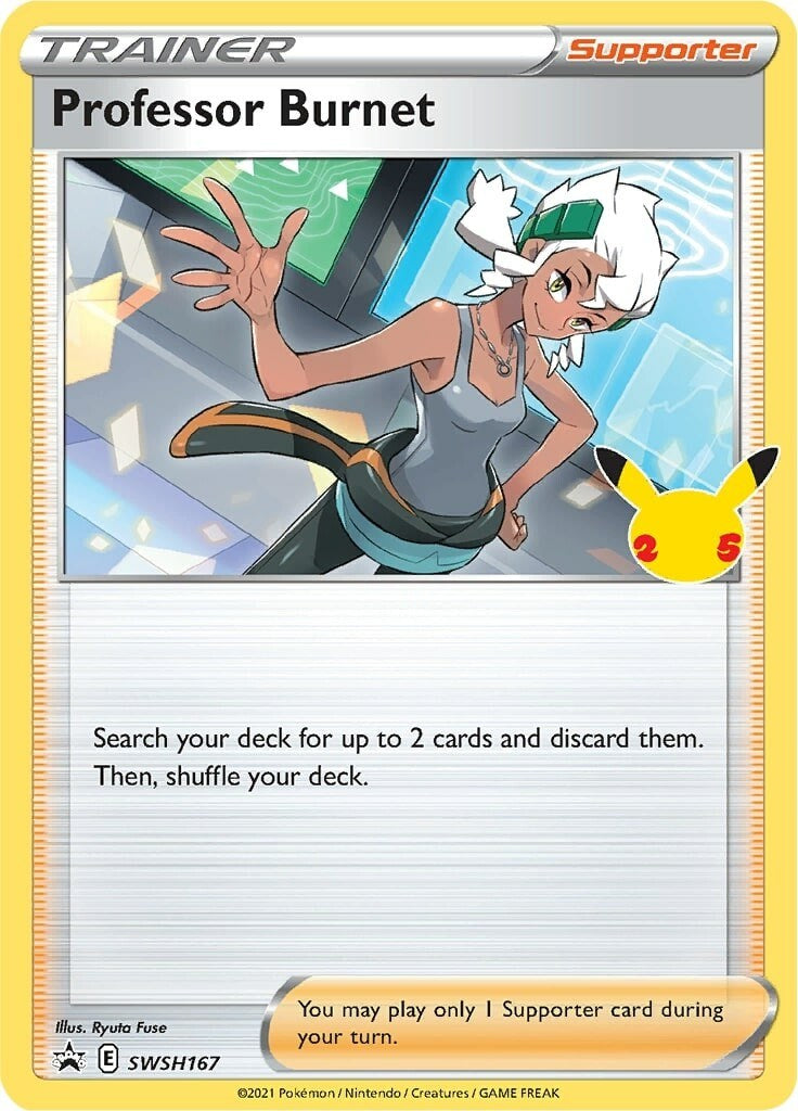 Professor Burnet (SWSH167) (25th Anniversary Stamp) [Sword & Shield: Black Star Promos] - Pokémon - Card Brawlers | Quebec | Canada |