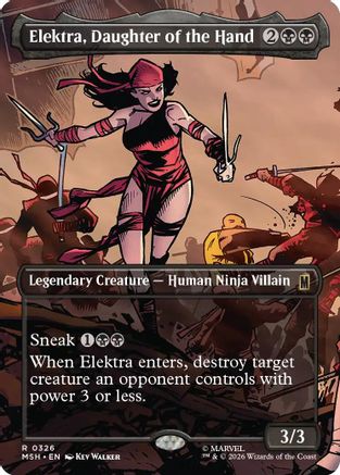 Elektra, Daughter of the Hand (Borderless) (0326) (MSH-326) - Marvel Super Heroes - Card Brawlers