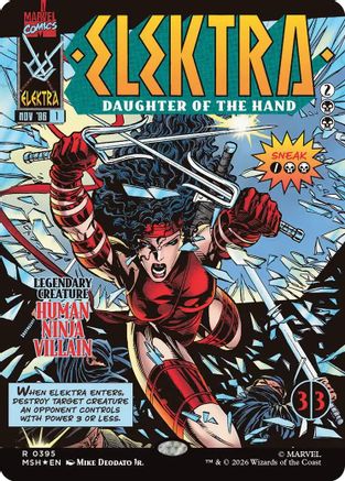 Elektra, Daughter of the Hand (Borderless) (0395) (MSH-395) - Marvel Super Heroes - Card Brawlers