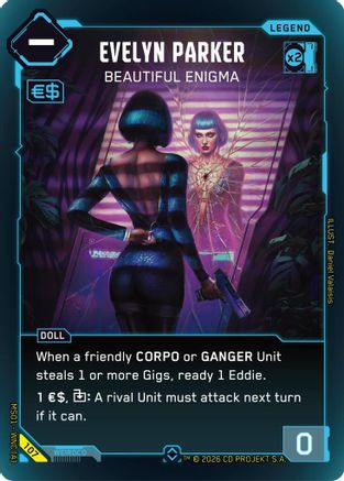 Evelyn Parker - Beautiful Enigma (Rare) (107) - Welcome to Night City Retail Foil - Card Brawlers