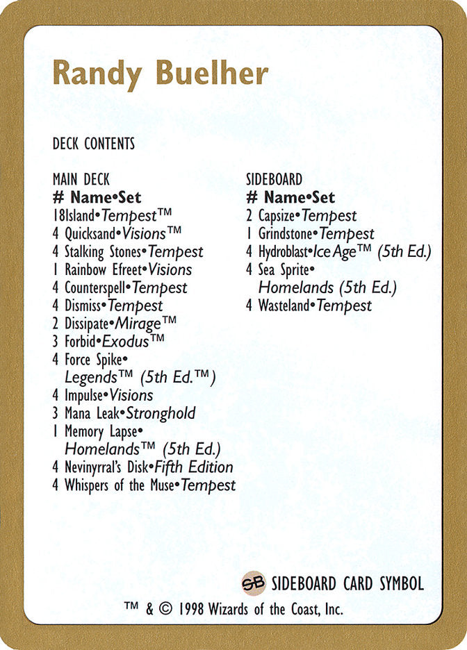 Randy Buehler Decklist [World Championship Decks 1998] - Magic: The Gathering - Card Brawlers | Quebec | Canada |