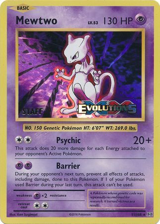 Mewtwo (51/108) (XY Evolutions Staff Prerelease) [XY: Black Star Promos] - Pokémon - Card Brawlers | Quebec | Canada |