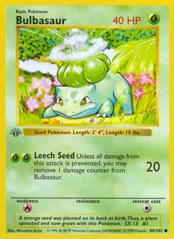 Bulbasaur (44/102) (Shadowless) [Base Set 1st Edition] - Pokémon - Card Brawlers | Quebec | Canada |