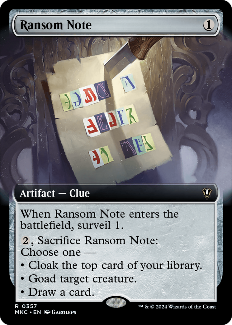 Ransom Note (0357) (Extended Art) [Murders at Karlov Manor Commander] - Magic: The Gathering - Card Brawlers | Quebec | Canada |