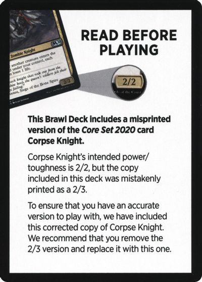 Corpse Knight Reminder Card (Knights' Charge Brawl Deck) [Core Set 2020 Tokens] - Magic: The Gathering - Card Brawlers | Quebec | Canada |