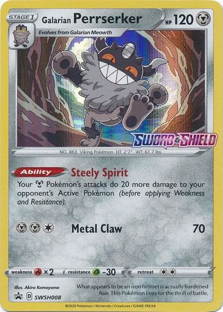 Galarian Perrserker (SWSH008) (Prerelease Promo) [Sword & Shield: Black Star Promos] - Pokémon - Card Brawlers | Quebec | Canada |