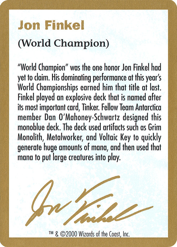 Jon Finkel Bio [World Championship Decks 2000] - Magic: The Gathering - Card Brawlers | Quebec | Canada |