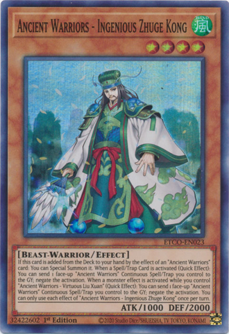 Ancient Warriors - Ingenious Zhuge Kong [ETCO-EN023] Super Rare - Yu-Gi-Oh! - Card Brawlers | Quebec | Canada |