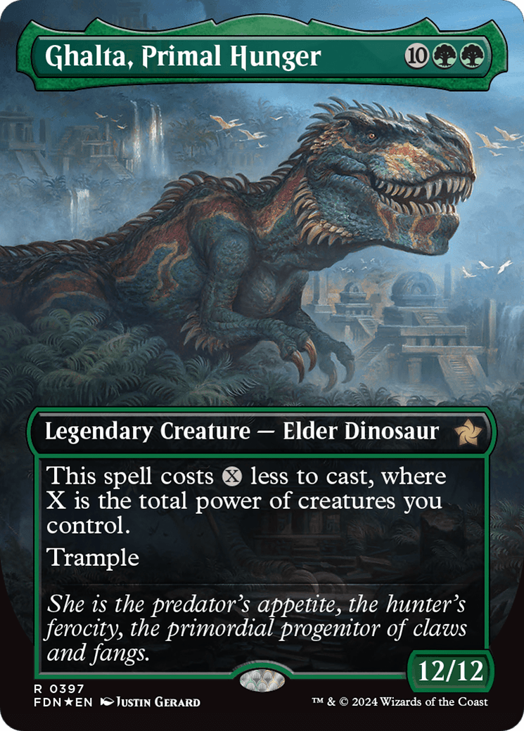 Ghalta, Primal Hunger (Borderless) (Mana Foil) [Foundations] - Card Brawlers