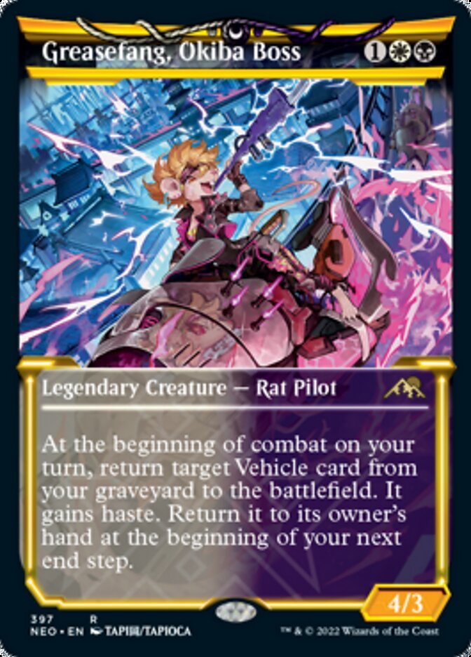 Greasefang, Okiba Boss (Showcase Soft Glow) [Kamigawa: Neon Dynasty] - Card Brawlers