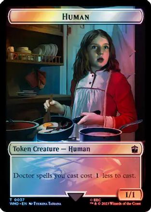 Human (0037) // Food (0057) Double-Sided Token (Surge Foil) (WHO-37 // 57) - Universes Beyond: Doctor Who Foil - Card Brawlers