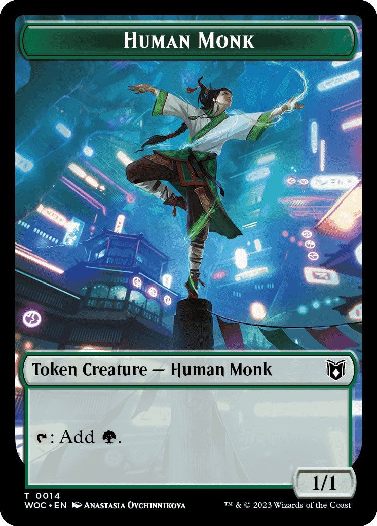 Human Monk // Saproling Double - Sided Token [Wilds of Eldraine Commander Tokens] - Card Brawlers