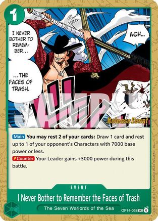 I Never Bother to Remember the Faces of Trash (OP14-038) - The Azure Sea's Seven Release Event Cards - Card Brawlers