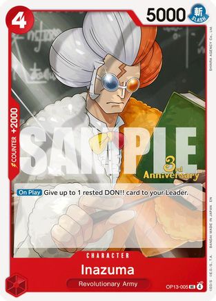 Inazuma (OP13-005) - Carrying On His Will: 3rd Anniversary Tournament Cards - Card Brawlers